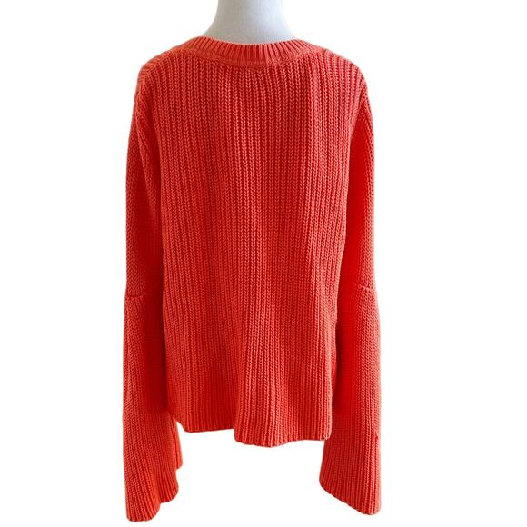 Free People Damsel Cable Knit Pullover V-Neck Sweater in Coral - Picture 5 of 9